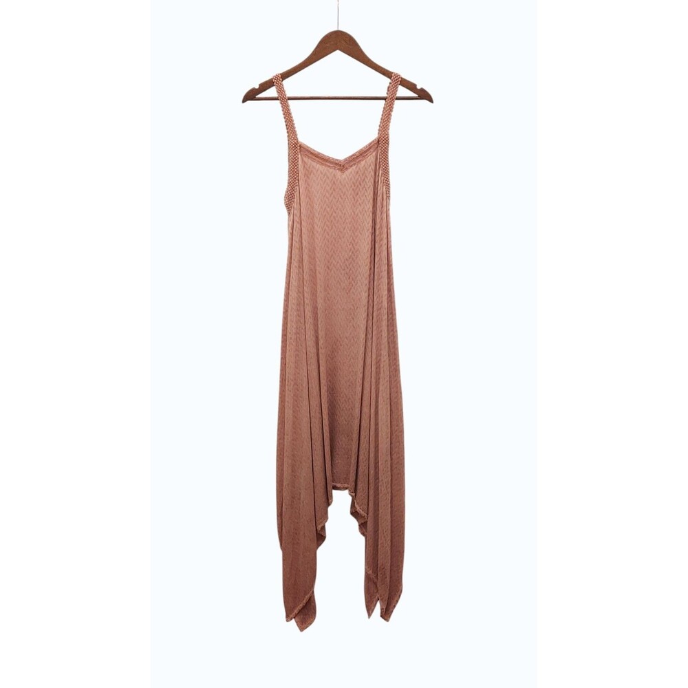 Black Swan Dusty Rose Pointelle Knit Handkerchief Hem Slip Dress - M